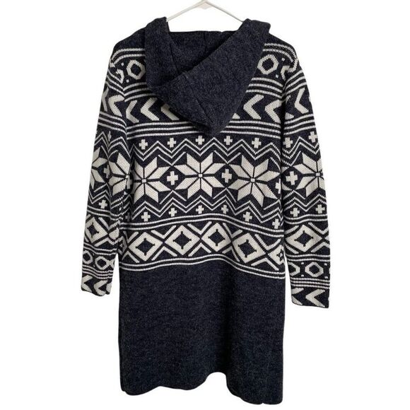 Monteau Womens Fair Isle Cardigan S Navy Long Sleeve Open Front Hygge Duster - Picture 2 of 5